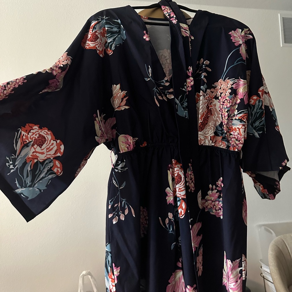 Navy Floral Romper with Tie